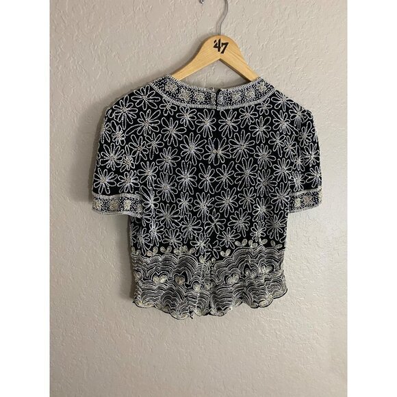 Pappell Boutique Women's Beaded Embellished 100% Silk Blouse - Medium - Picture 4 of 11